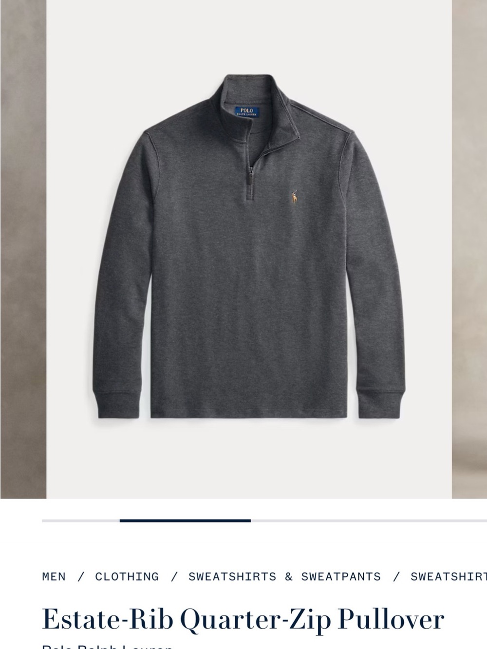 Ralph Lauren Charcoal Quarter-Zip Pullover with Embroidered Pony